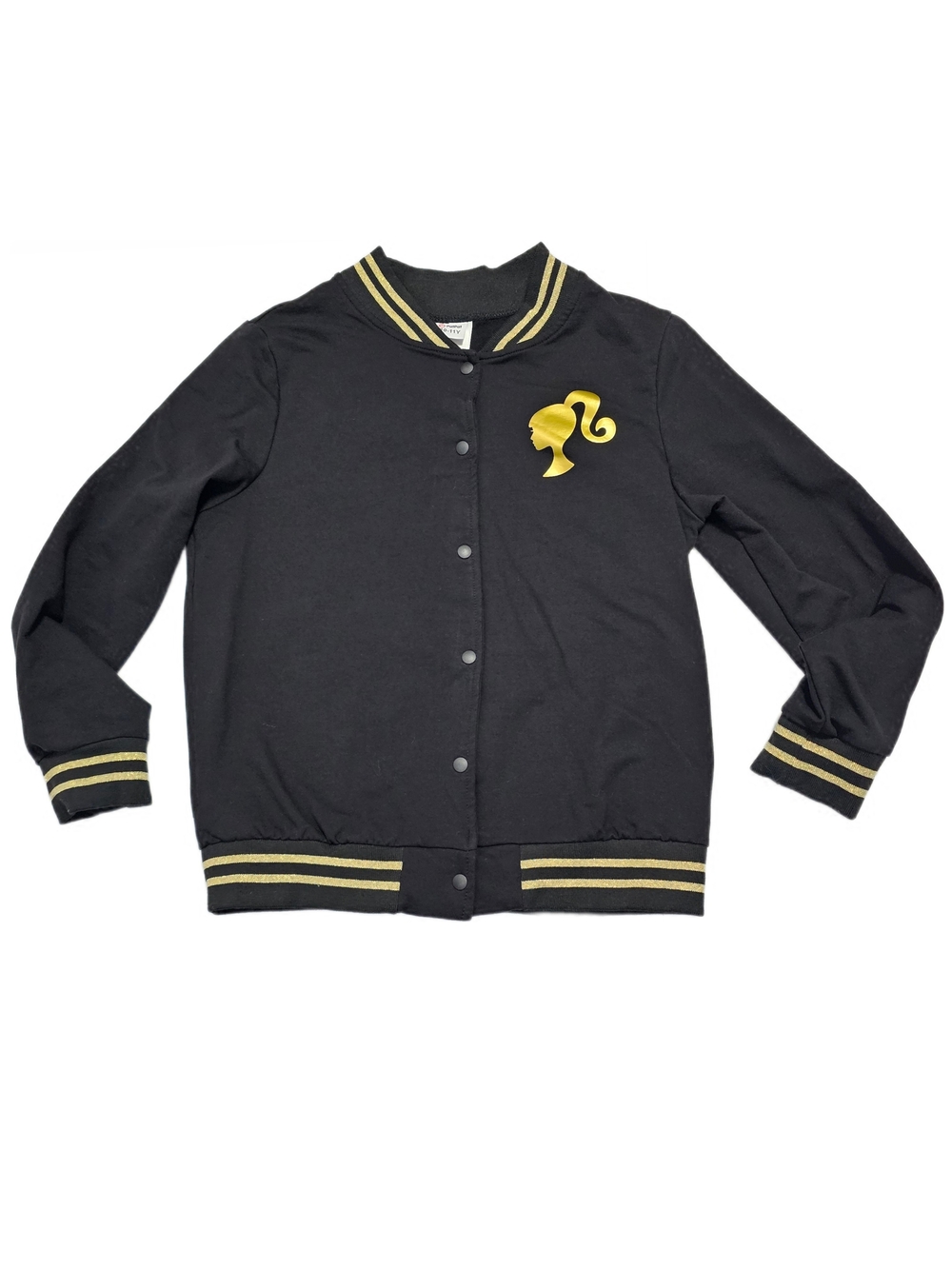 Barbie Kids Black and Gold Bomber Button Up Jacket  Size 10 - 11 Y